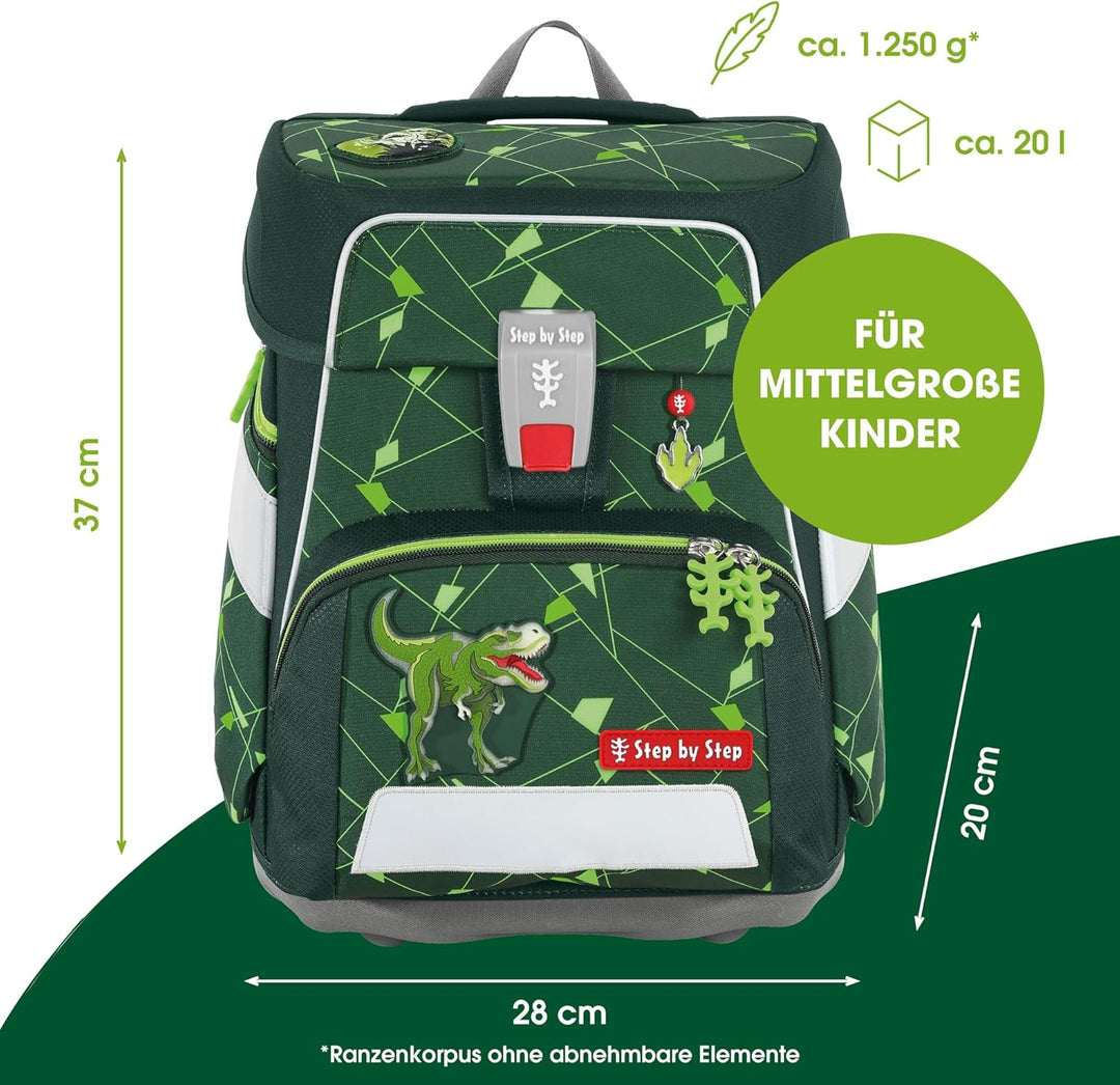 Step by Step Schulranzen-Set Space Shine Dino Night Tyro, 5-teilig, grün, Dinosaurier-Design, ergono