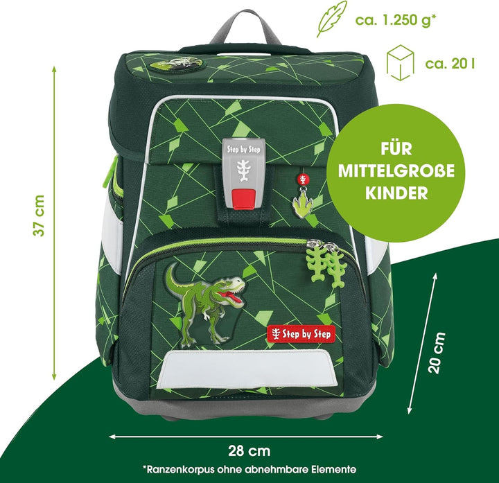 Step by Step Schulranzen-Set Space Shine Dino Night Tyro, 5-teilig, grün, Dinosaurier-Design, ergono