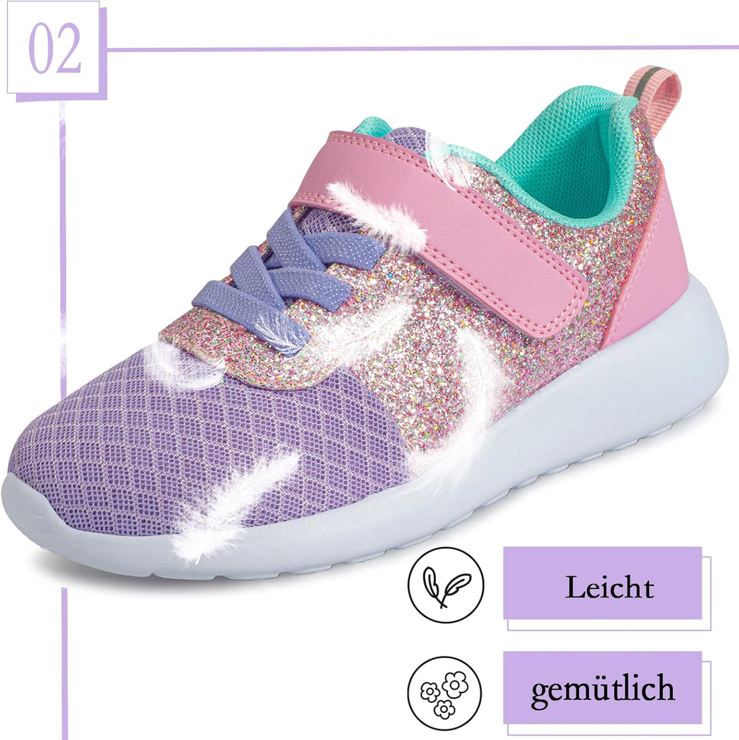 Mädchen Schuhe Kinder Turnschuhe Glitzer Sportschuhe Laufschuhe Hallenschuhe Sneakers Klettverschlus