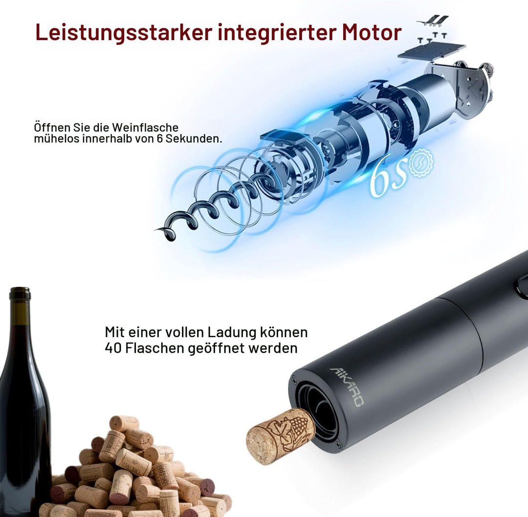 AIKARO - Elektrischer Weinschrauber, Automatischer Elektronischer Korkenzieher, Wiederaufladbar Sing