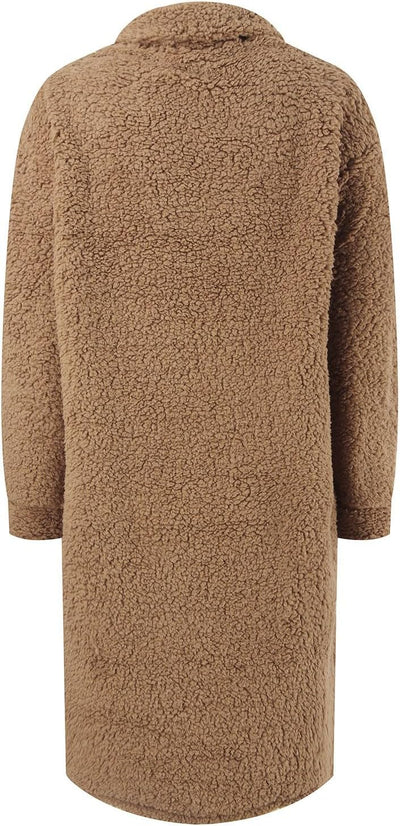 Fleecemantel Damen Lang -Wintermantel Dame Elegant Trenchcoat Winter Teddy-Fleece Mantel Warm Lange