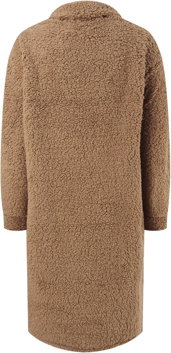 Fleecemantel Damen Lang -Wintermantel Dame Elegant Trenchcoat Winter Teddy-Fleece Mantel Warm Lange