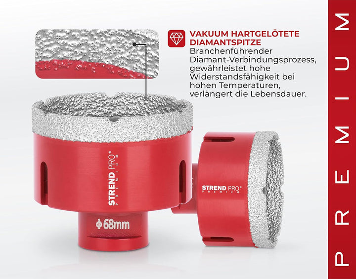 Diamant Bohrkrone Fliesen 68mm für Steckdose | PREMIUM Feinsteinzeug Bohrer 68mm für Winkelschleifer