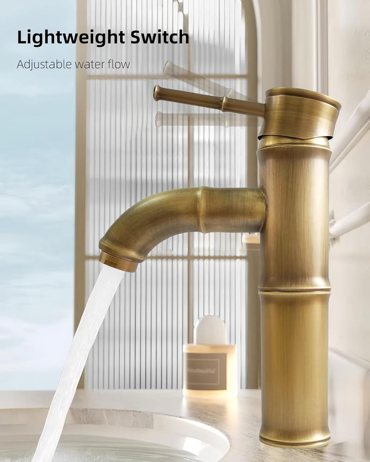 Wasserhahn Bad Messing Antik, Retro Waschtischarmatur Bronze Nostalgie, Einhebel Mischbatterie Kupfe