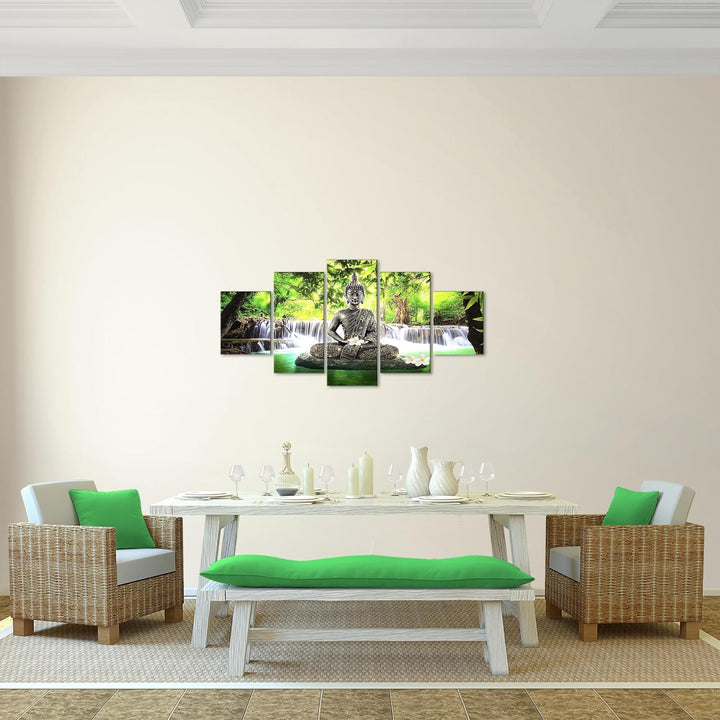 Runa Art Wandbilder Buddha Wasserfall 5 Teilig Bild auf Vlies Leinwand Deko Wohnzimmer Schlafzimmer