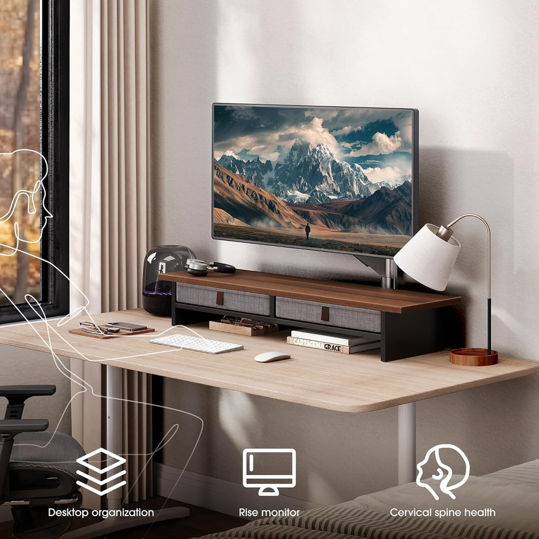 Fenge Dual Monitorständer Riser 2 Etagen Computer Monitor Ständer mit Schublade für PC Laptop Drucke