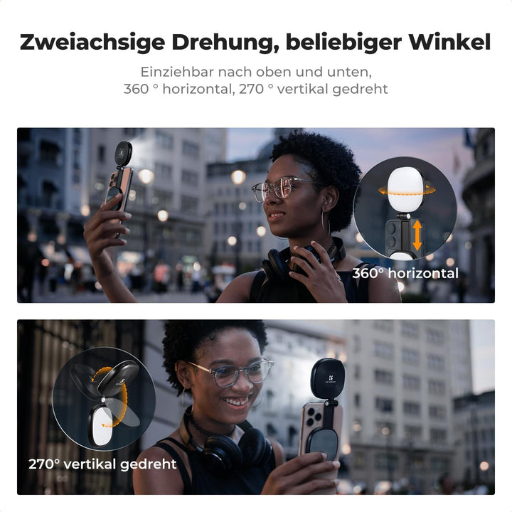 K&F CONCEPT Magnetische Selfie Licht mit Spiegel, 900mah Handy Ringlicht kompatibel mit iPhone Magsa