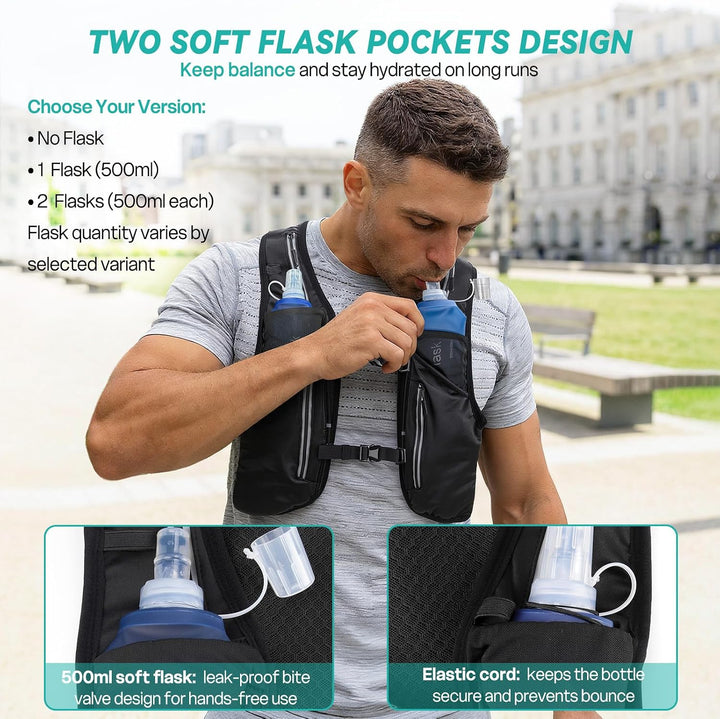 Nextyu Laufweste Damen &amp; Herren, Trinkrucksack mit 2 500ML Trinkflaschenfächern &amp; Grosse Handytasche