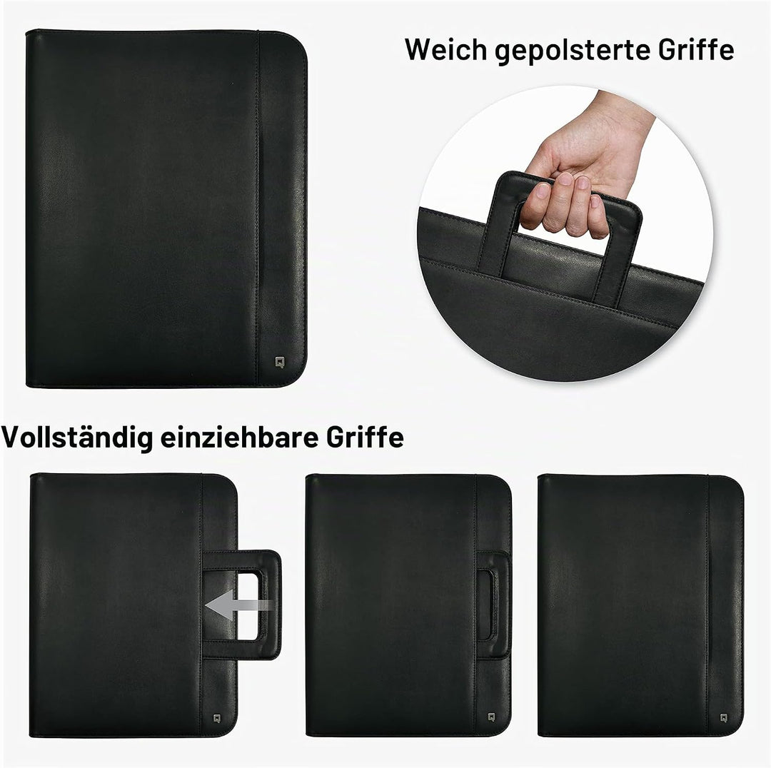 DESQ® A4-Schreibmappe mit 24 mm Ringmechanik | Versenkbare Tragegriffe | Umlaufender Reissverschluss
