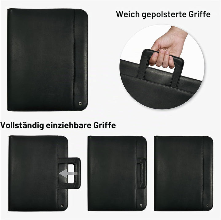 DESQ® A4-Schreibmappe mit 24 mm Ringmechanik | Versenkbare Tragegriffe | Umlaufender Reissverschluss