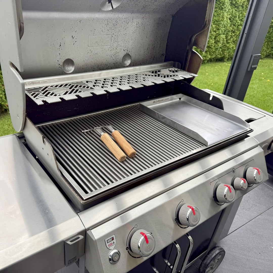 Grillrost.com Das Original Edelstahl Multistation | Warmhalterost für Weber Genesis II 400er Baureih