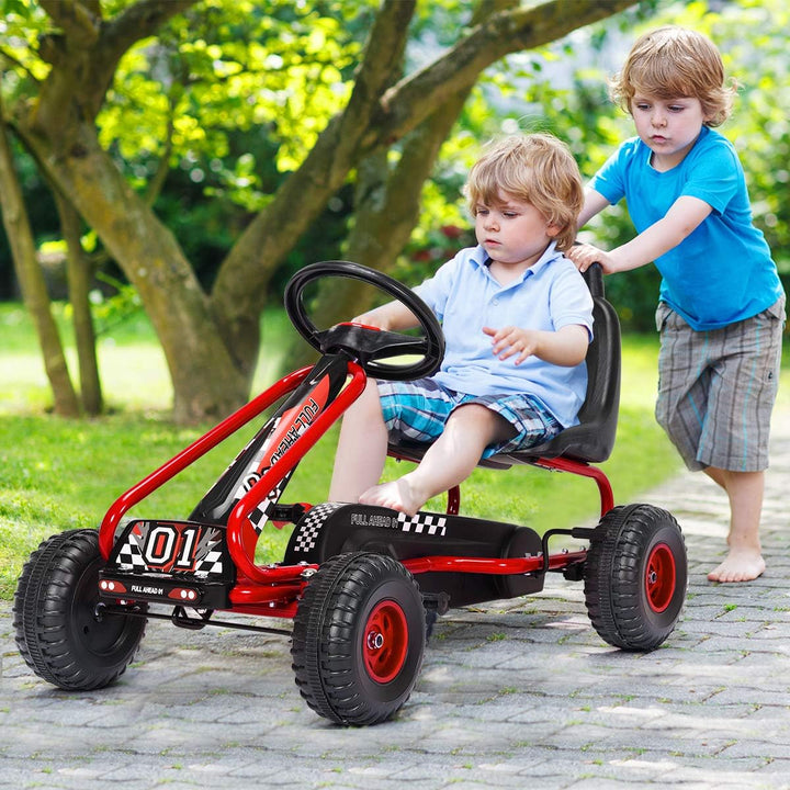 RELAX4LIFE Kinder Gokart mit Handbremse & verstellbarem Sitz, Tretauto mit hohem Sicherheitstandard,