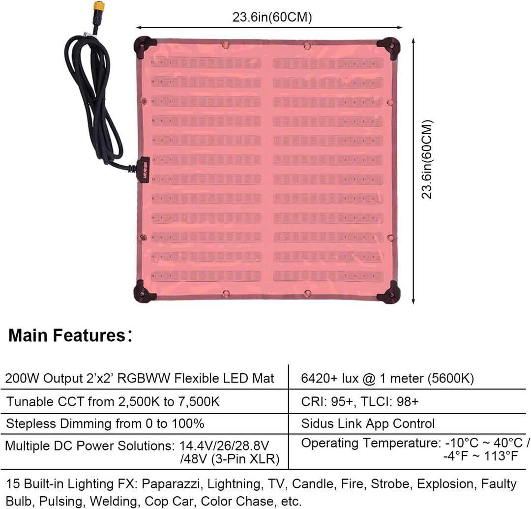 Aputure Amaran F22c 2'x2' RGBWW LED Flexibles Stofflicht LED-Videolicht 2500K~7500K, 200W, 15 Lichte