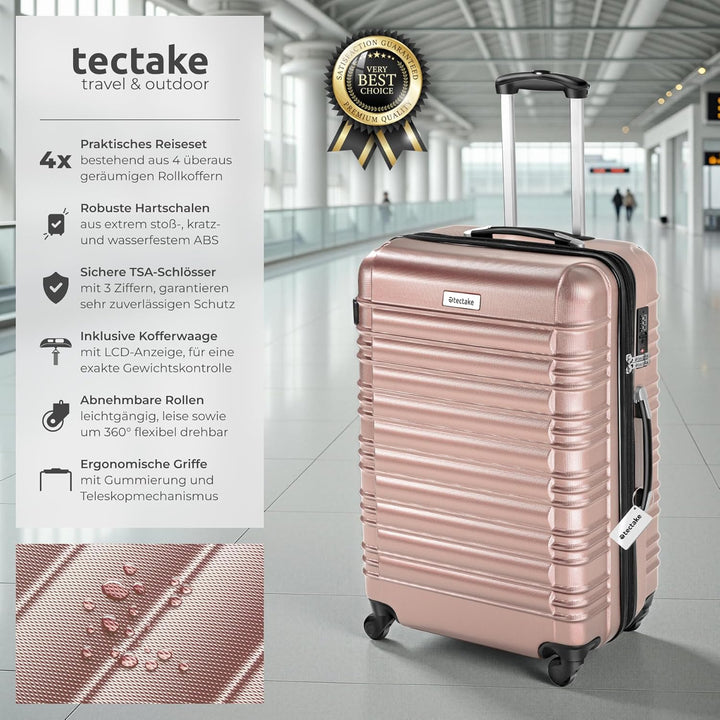 tectake®, 4tlg. Hartschalenkoffer Set, Reisekoffer Set mit Rollen, Hartschale aus ABS, Koffer Set mi