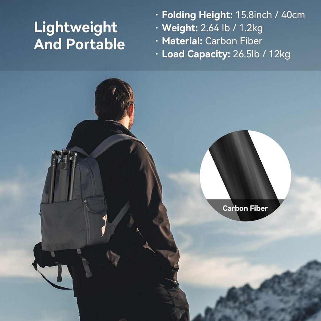 SMALLRIG Karbonfaser-Stativ mit Mittelsäule, Carbon Fiber Tripod abnehmbarem Einbeinstativ, 360°-Kug