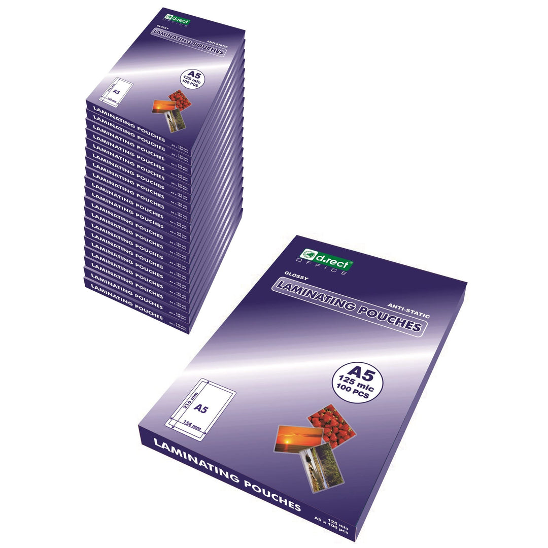 D.RECT Verpackung 20x100 Stück | Laminierfolien Heisslaminierfolien glänzend transparent | DIN A5 12