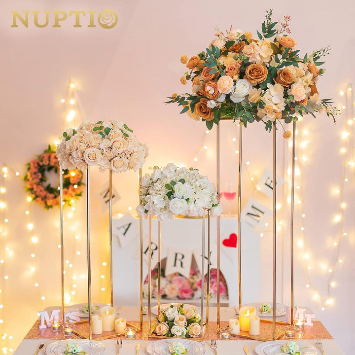 Nuptio Gold Hochzeit Tafelaufsätze für Tische mit Acrylplatte - 3 Stück Hohe Goldene Vase für Tafela