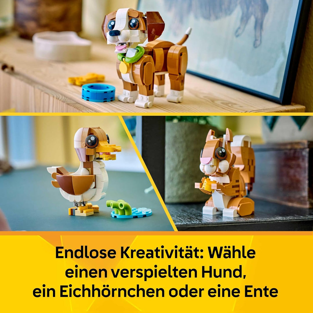 LEGO Creator 3-in-1-Set Niedliche Tiere: Verspielter Welpe - Hunde Spielzeug Hund Bauset - Konstrukt