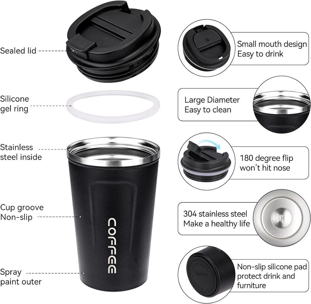 ERBO Kaffeebecher to go, Thermobecher Edelsthal, Auslaufsicher Kaffeetasse Kaffeebecher mit Deckel,