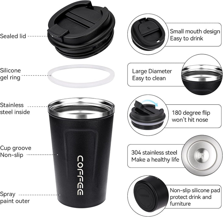 ERBO Kaffeebecher to go, Thermobecher Edelsthal, Auslaufsicher Kaffeetasse Kaffeebecher mit Deckel,