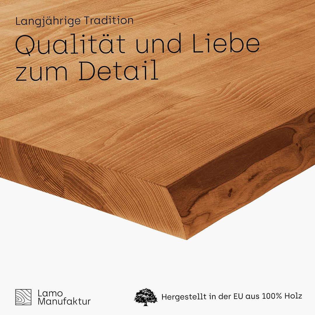 LAMO Manufaktur Holzplatte für Couchtisch, Beistelltisch, Tischplatte Massivholz Baumkante 60x60 cm,