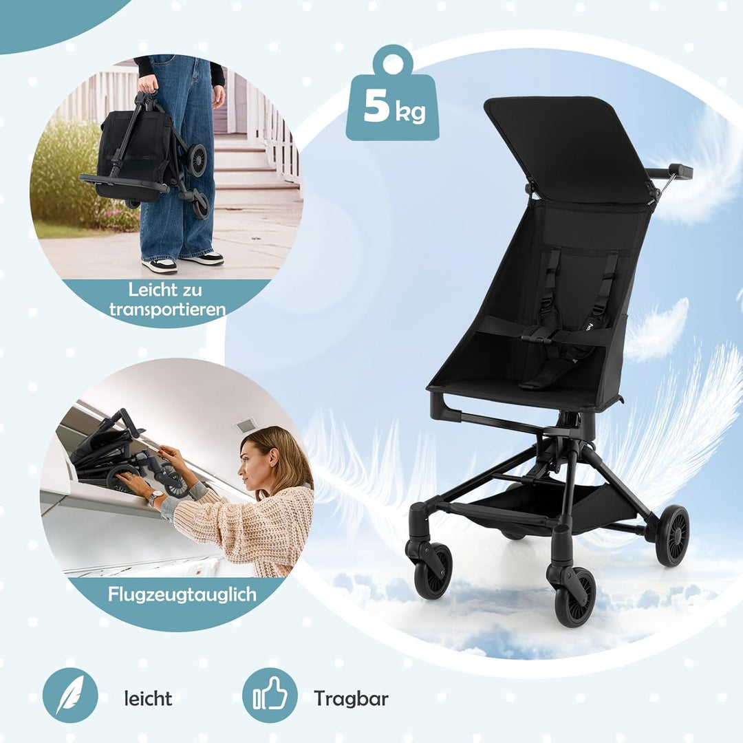 COSTWAY Kinderwagen klappbar für Flugzeug, Reisebuggy kompakt mit verstellbarer & abnehmbarem Verdec