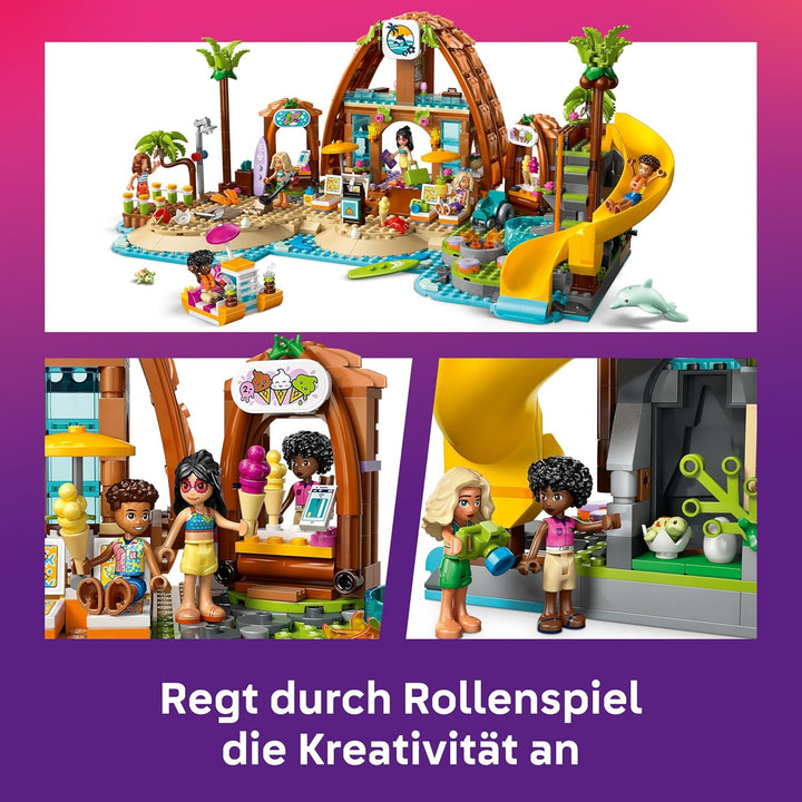 LEGO Friends Familienurlaub im Strandresort - Spielzeug mit 6 Mini-Puppen, Schildkröten- und Delfinf