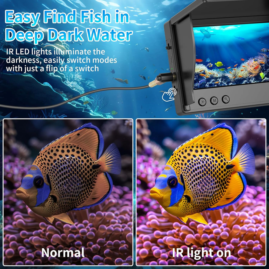 1080P HD Fischfinder Echolot Angeln mit 4.3-Zoll-LCD, 30 m Wasserdichtem IP68-Kabel und 6 IR-Nachtsi