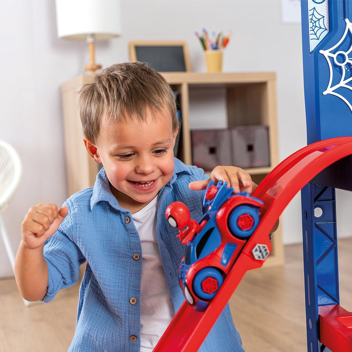 Smoby – Spidey Werkbank mit Sprungschanze – Werkcenter, 94 Zubehörteile mit 6 Werkzeugen &amp; Fahrzeug-