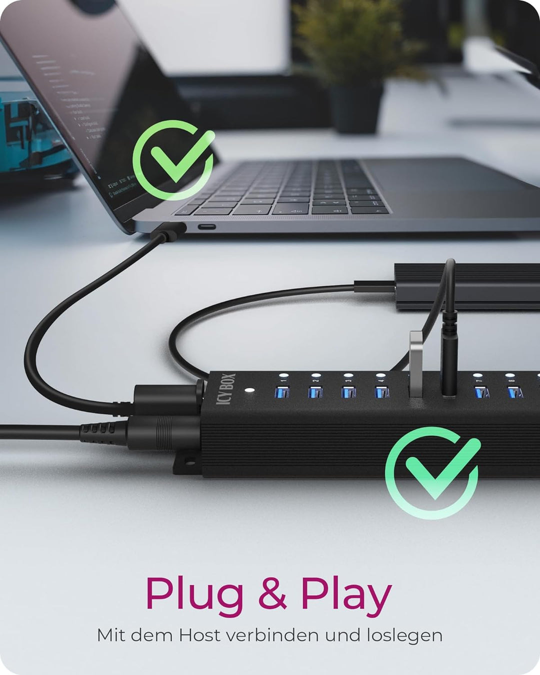 ICY BOX USB HUB (17 Ports) 16x USB & 1x USB Laden, USB 3.2 Gen 1 (5 Gbit/s pro Port), mit 96W Netzte