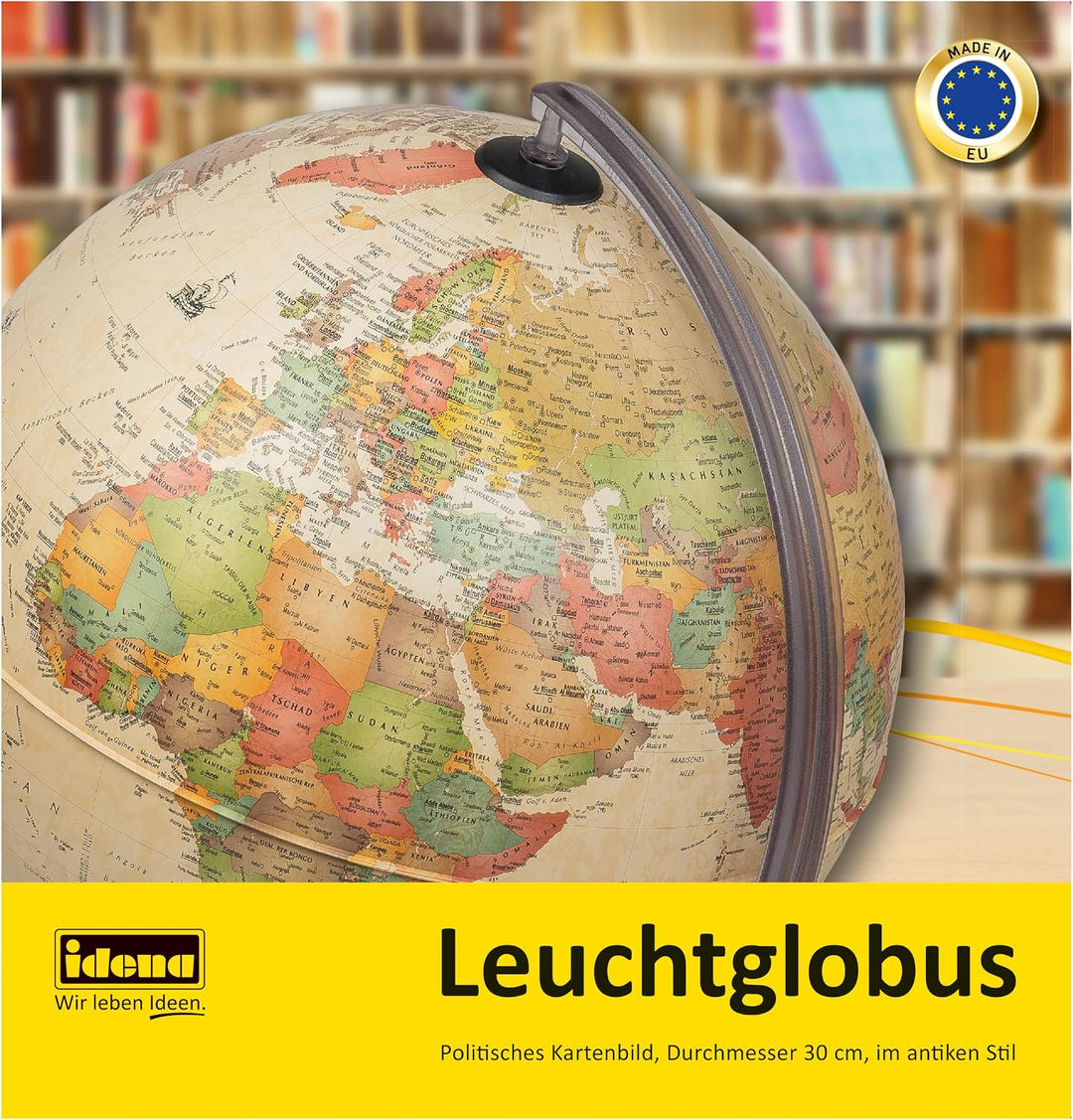 Idena 22904 - Leuchtglobus, im antiken Stil, mit LED Beleuchtung und Ein- und Ausschalter, Durchmess