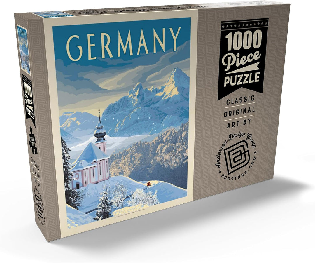 Deutschland: Bayerische Alpen, Vintage Poster - Premium 1000 Teile Puzzle - MyPuzzle Sonderkollektio