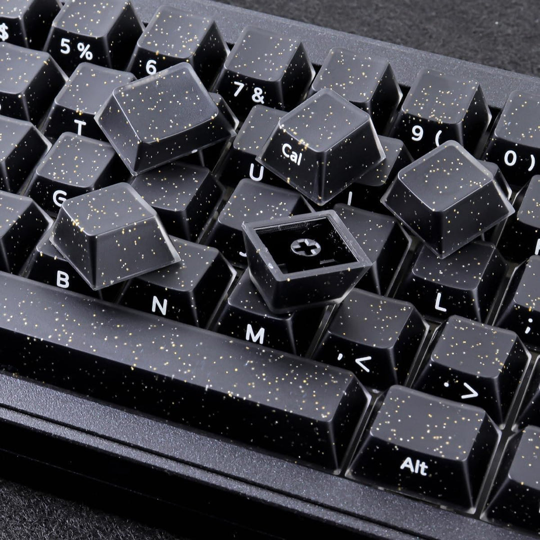 JakeTsai Velvet Crystal Jelly Black Keycaps, 126 Keys Double Shot Translucent PC Keycaps Dye-Sub Che
