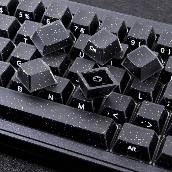 JakeTsai Velvet Crystal Jelly Black Keycaps, 126 Keys Double Shot Translucent PC Keycaps Dye-Sub Che