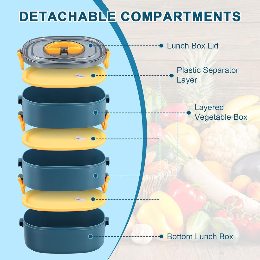 3 in 1 Lunchbox mit Fächern, Bento Box 2800ml mit Tasche, Auslaufsichere Essensbox 3 Lagen Stapelbar
