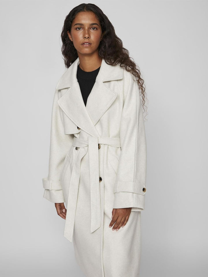 Vila Damen Vilandra L/S Coat/Su Langmantel 42 Super Light Natural Melan, 42 Super Light Natural Mela