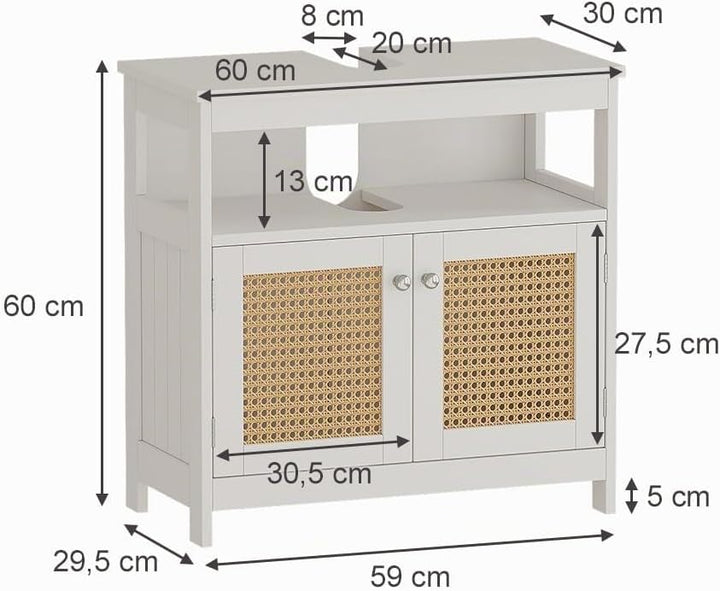 Vicco Waschbeckenunterschrank Rosario, Weiss, 60 x 60 cm mit 2 Türen und offenem Fach Waschtischunte