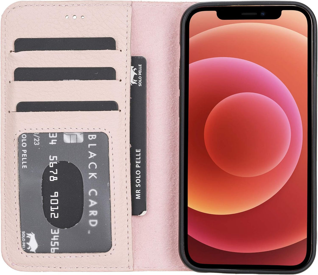 Solo Pelle Lederhülle kompatibel für iPhone 12 Mini in 5.4 Zoll abnehmbare Hülle (2in1) inkl. Karten