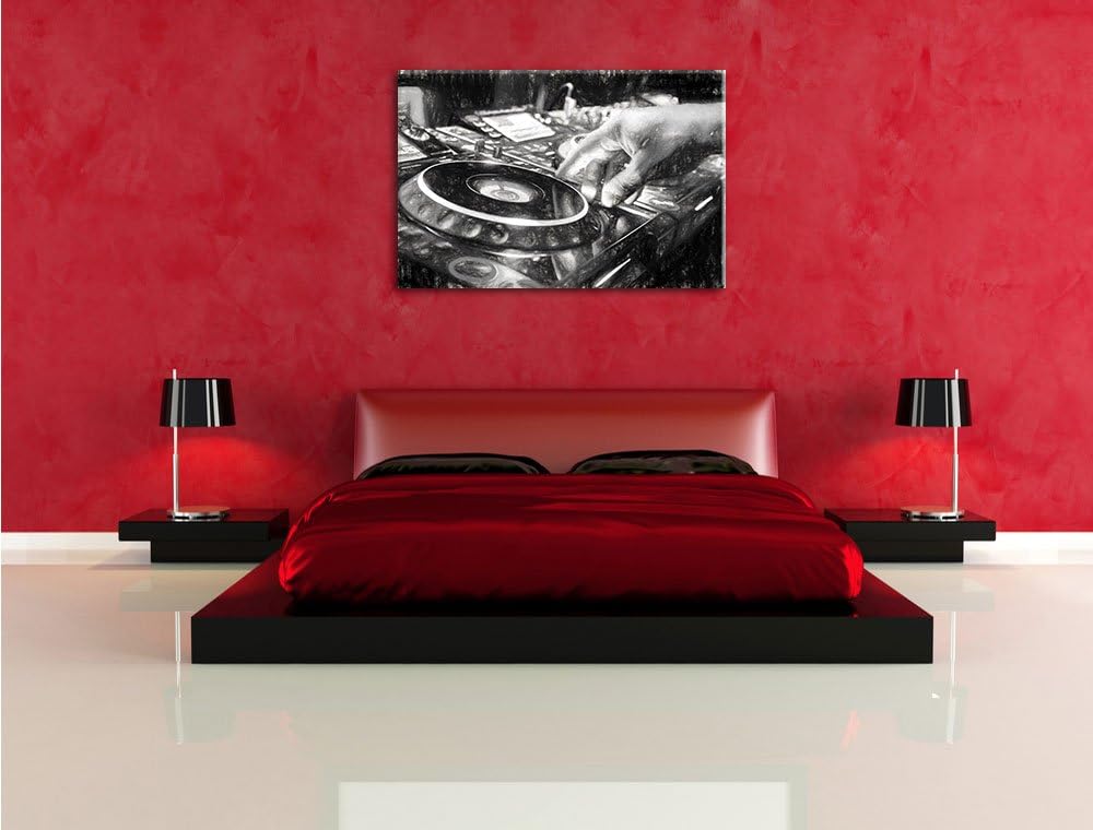 Pixxprint DJ Plattenteller, Cool Music Kohle Effekt, Format: 100x70 auf Leinwand, 100x70