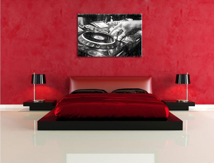 Pixxprint DJ Plattenteller, Cool Music Kohle Effekt, Format: 100x70 auf Leinwand, 100x70