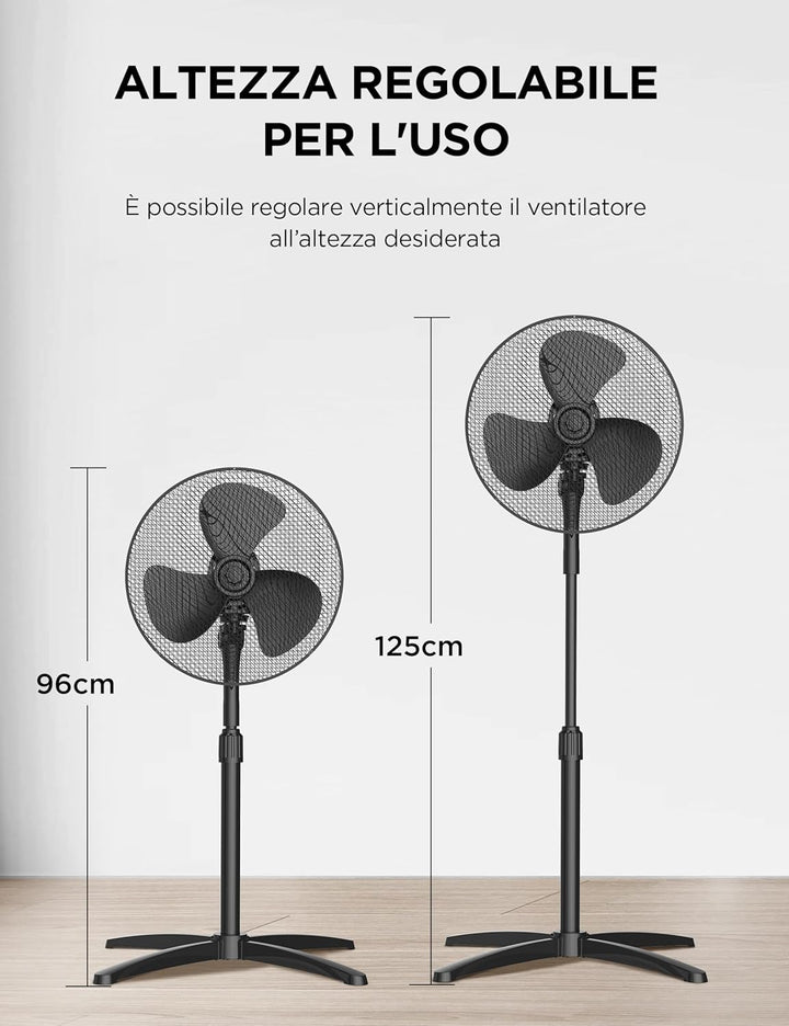 Midea Standventilator 40 cm FS40-25MSE(BL) Kupfermotor Leistungsstark, 3 Geschwindigkeiten, 90° Oszi