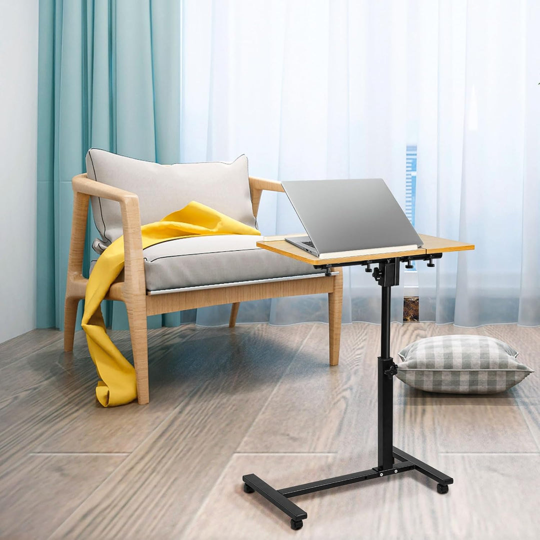 Betttisch mit Rollen, Betttisch für Laptop, Serviertablett für Sofa, Bremsen an beiden Hinterrädern,