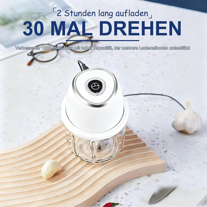Zerkleinerer Küche Elektrisch 350 ml Glasbehälter, Zwiebel Zerkleinerer Elektrisch mit 6 Edelstahlkl