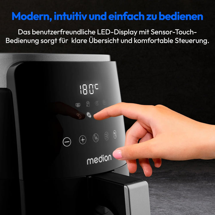 MEDION P40 L Heissluftfritteuse (4,7 Liter, Airfryer, 1500 Watt, einfache Bedienung, ölfreies Fritti