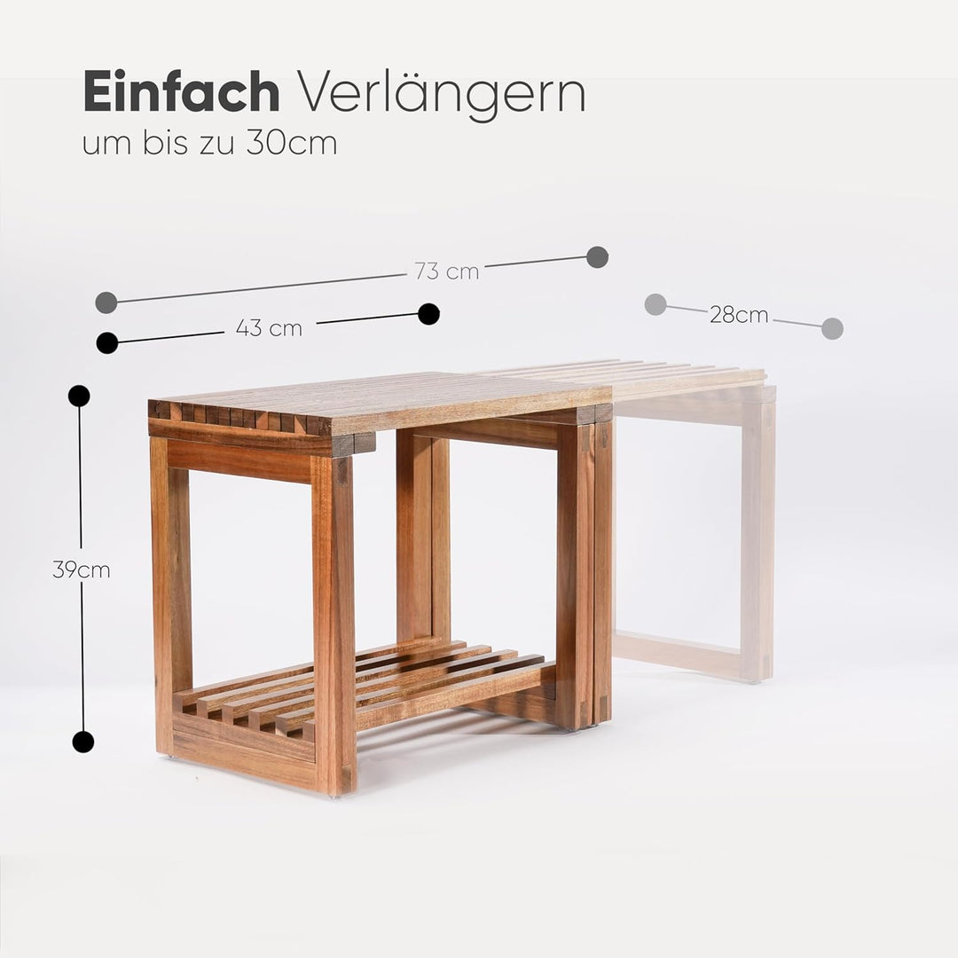 SVADA ausziehbarer Duschhocker aus Akazienholz - Duschbank Akazie mit Ablage - multifunktionale Saun