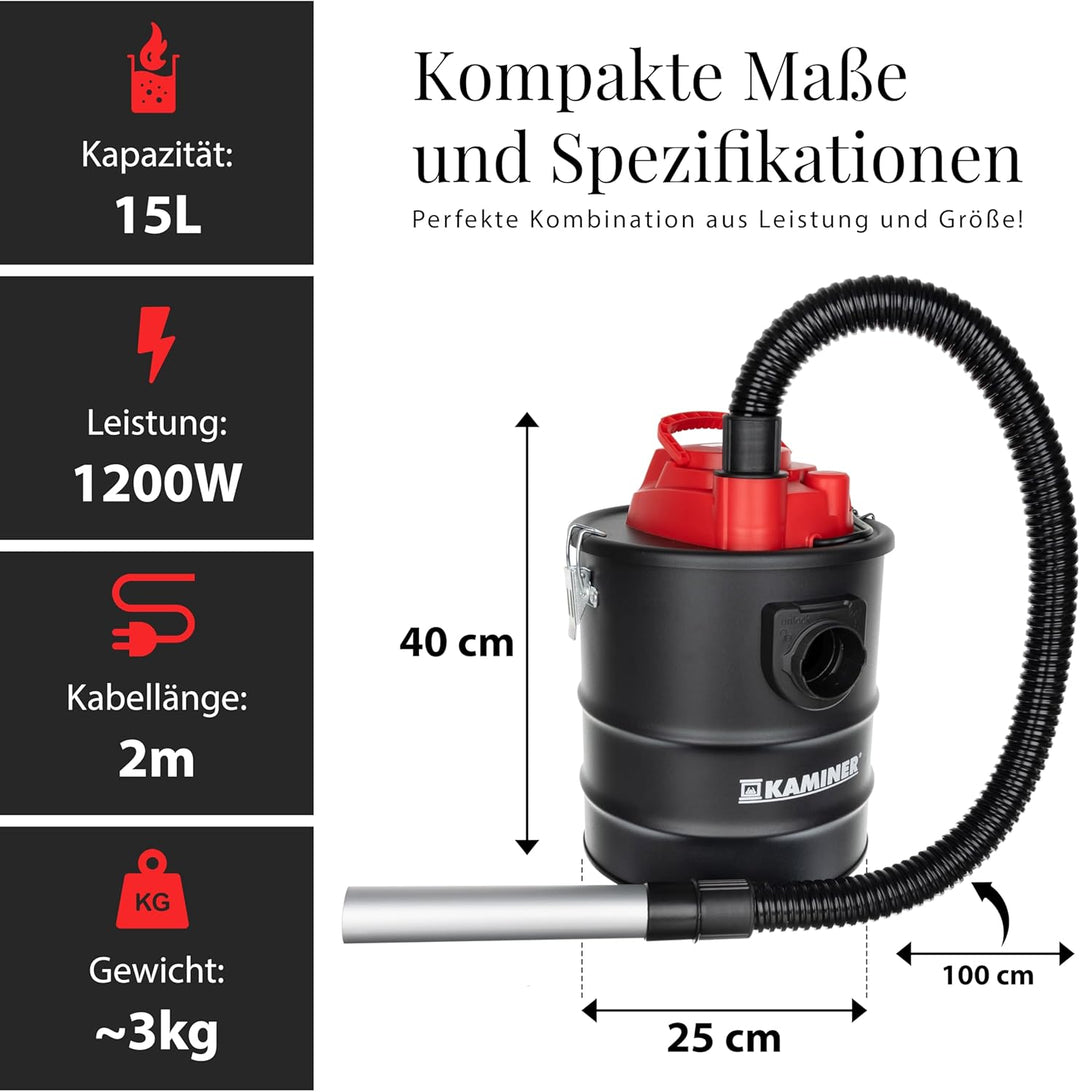 Kaminer Aschesauger Feinstaubsauger Ofen 15L 1200W HEPA Filter DualFilter 1170