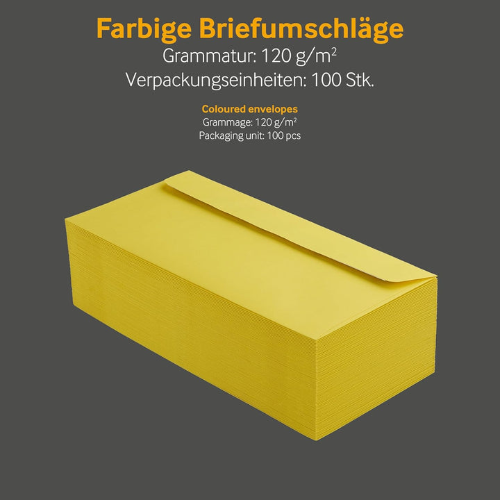 100 Stück, Farbige Briefumschläge, DIN C6/5, Haftklebung mit Abziehstreifen, Gerade Klappe, 120 g/qm
