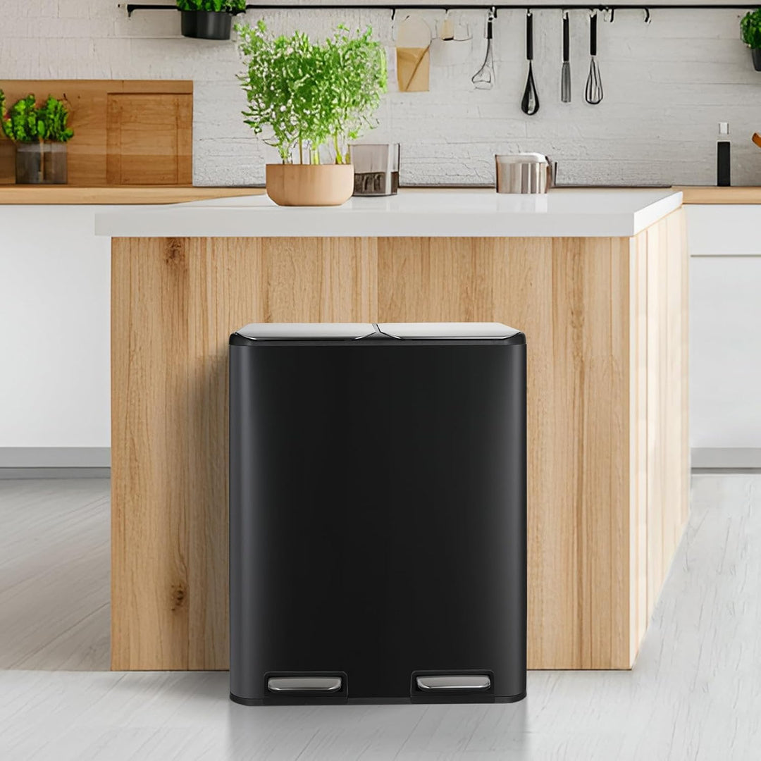 Clevich Mülleimer Küche,2 x 30 Liter Treteimer mit Geruchsfilter,Mülltrennsystem 2 Fächer,Metall Dop