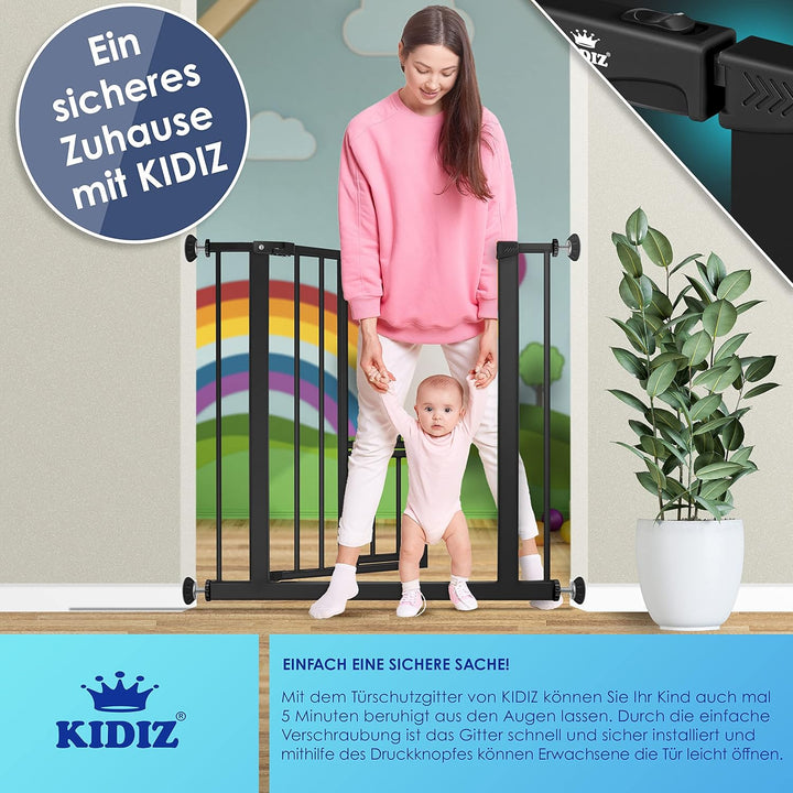 KIDIZ® Türschutzgitter Absperrgitter Treppengitter Kindergitter | mit Türe für Hunde und Katzen, Hau