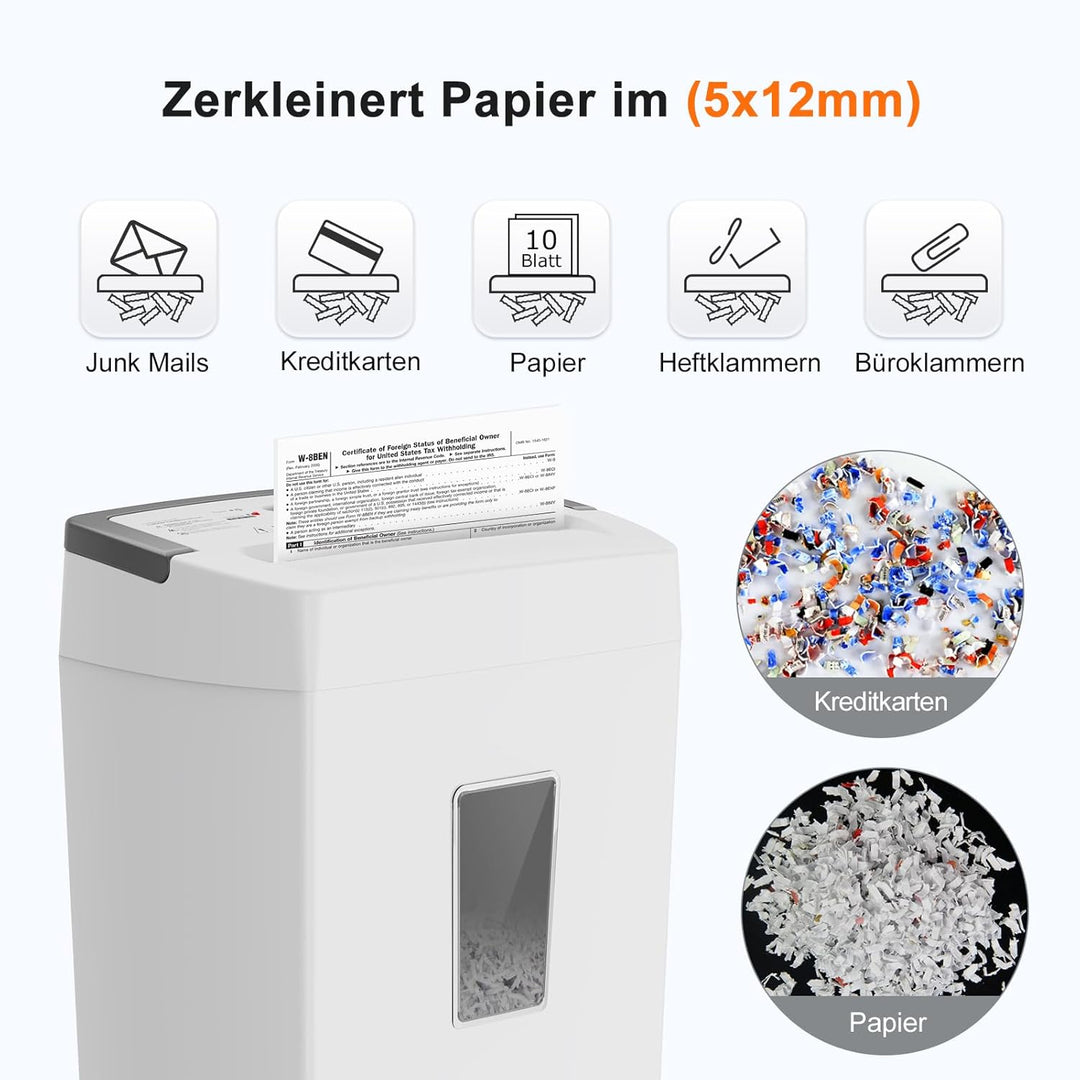 Bonsaii 10-Blatt Aktenvernichter P4, Mikroschnitt schredder für 21L Behälter, Anti-Blockier-System &